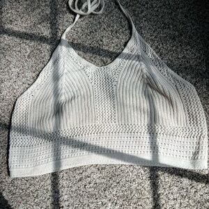 aerie Cream Crochet Halter Crop Top